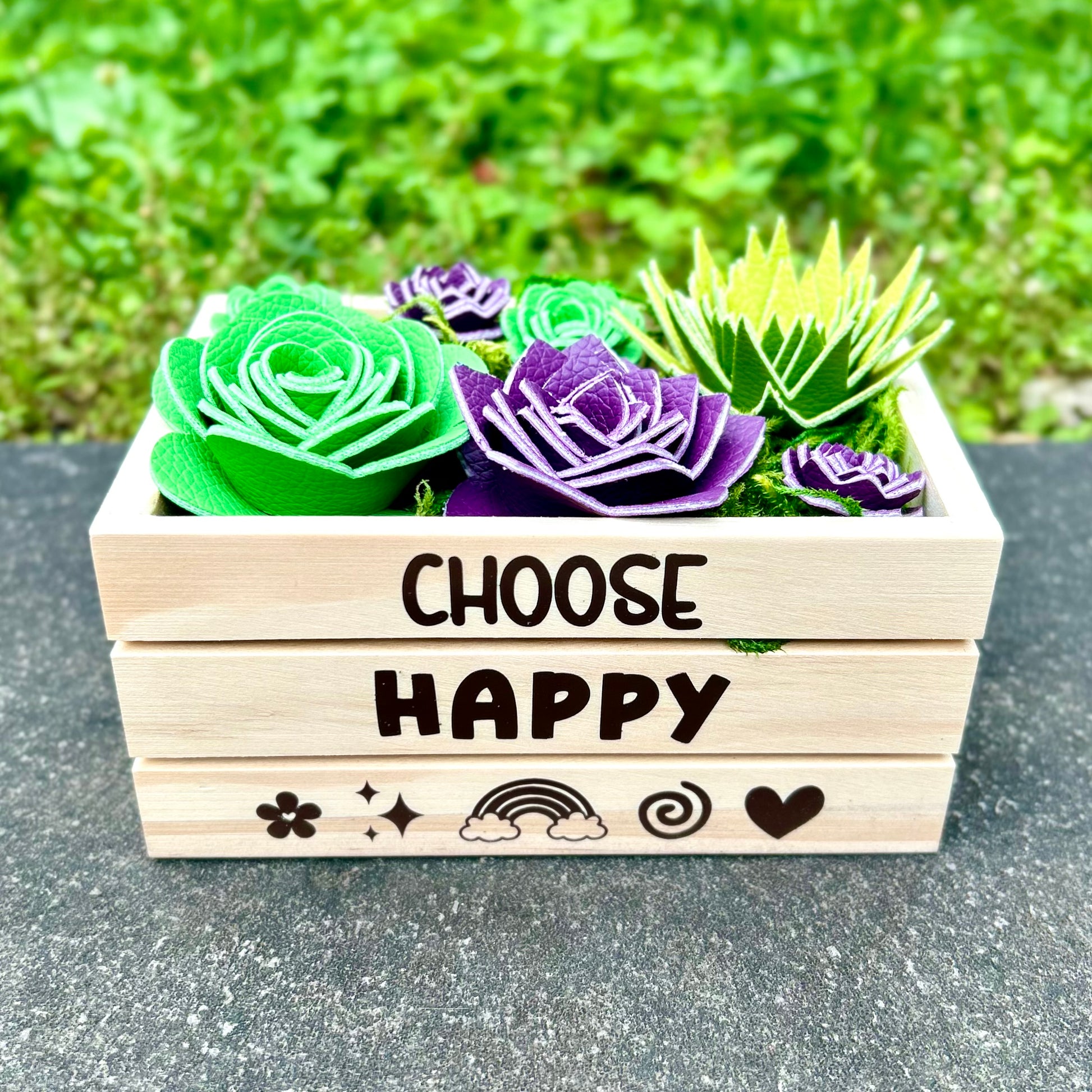 faux succulent box Mini Faux Leather Succulent Box “Choose Happy”